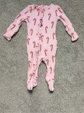 Pink Candy Cane Footed One-Piece Pajama for Kids